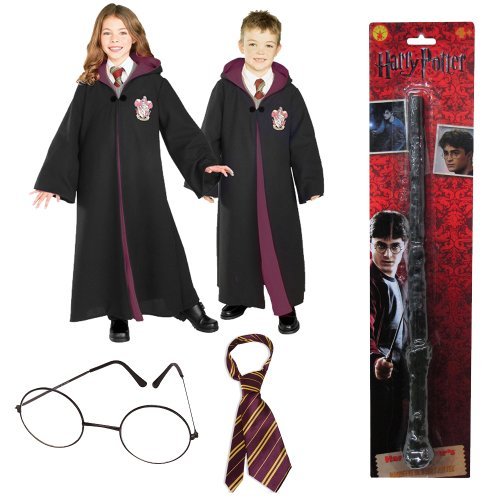 Harry Potter Deluxe Gryffindor kids Costume with Robe, Tie, Glasses and Wand (S)