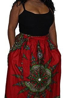 African Planet Women's Wax New Dashiki Skirt Bow Tie Elastic Waist Ankara Maxi (Red)
