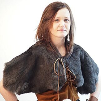 Medieval-LARP-Re enactment-SCA-Viking-Warrior-GREY RABBIT FUR SHOULDER CAPE …