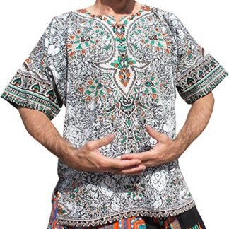 RaanPahMuang Indian Dashiki BouBou Shirt African No Pocket Short Sleeve Plus, XXXXX-Large, White Black