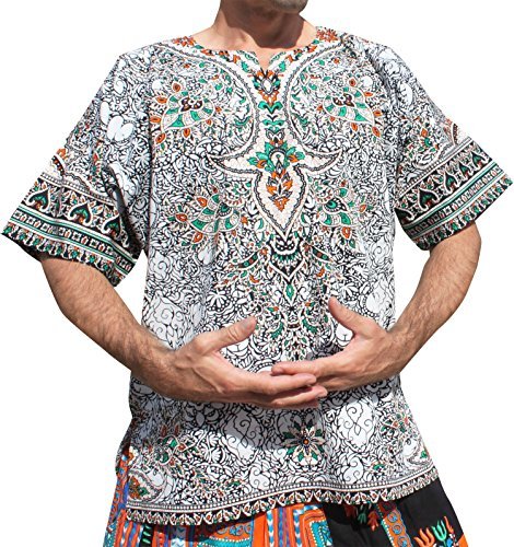 RaanPahMuang Indian Dashiki BouBou Shirt African No Pocket Short Sleeve Plus, XXXXX-Large, White Black