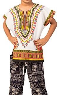 Lofbaz Unisex Child Traditional African Printed Dashiki White & Orange L