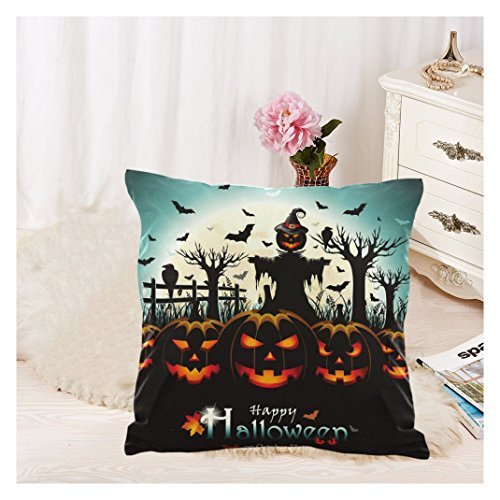 InterestPrint Happy Halloween Home Decor, Pumpkin Bat Bird Moon Night Pillowcase 18 x 18 Inches – Halloween Gift Pillow Cover Case Shams Decorative - Image 2