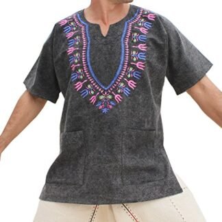 RaanPahMuang Brand Mens Shirt Stone Cotton Embroidered Dashiki Art Plus Size, XXX-Large, Black