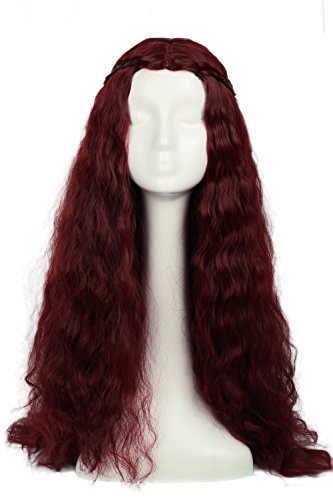 Melisandre Wig Cosplay Curly Long Hair Wine Red Costume for Halloween Party