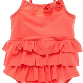 eautyIn Girls Skirted One-Piece Swimsuit Ruched Tutu Swimwear for Baby, Orangered, 18-24 months