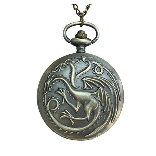 GOT TV Inpired Bronze Khaleesi 3 Headed Dragon Watch Pendant Necklace
