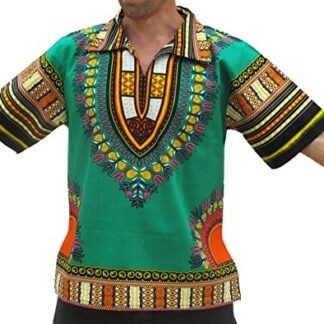 RaanPahMuang European Collar Short Sleeve Afrika Print Shirt African Dashiki Art, X-Small, Green