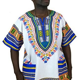 Vipada's Dashiki Shirt African Top Men's Dashiki White and Blue L