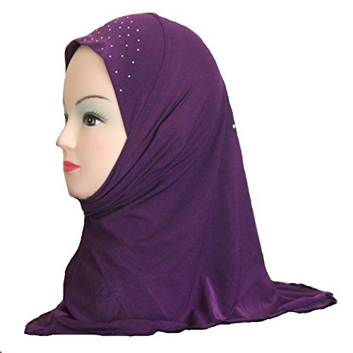 Cogongrass Girls Kids Muslim Hijab Islamic Scarf Shawls Simple Style Polyester about 45cm Purple