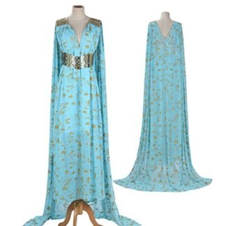 Women's Chiffon dress Halloween Cosplay Costume Blue Long Train Dress (M)