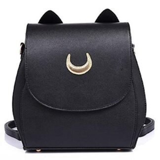 YOYOSHome Sailor Moon Anime Luna Usagi Tsukino Cosplay PU Backpack School Bag (Black)