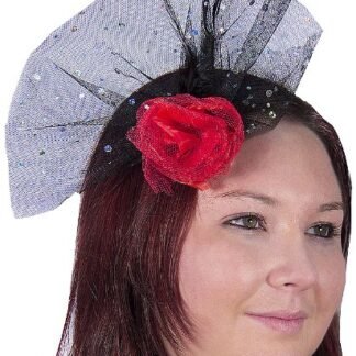 HMS Day Of The Dead Veil Fascinator, Black/Red, One Size