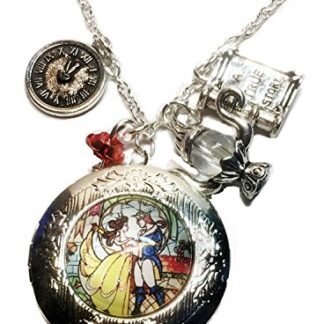 Beauty and the Beast Silvertone Charm Pendant LOCKET on 18″ Silvertone Chain