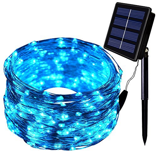 Solarmks 150 LED Bendable Copper Wired Solar Powered Waterproof Starry String Lights with 8 Modes, Blue