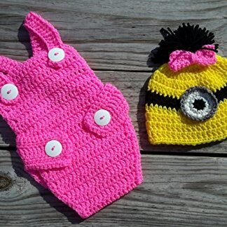Girl Minion (Inspired) Baby Hat w/ Matching Diaper Cover and Suspenders