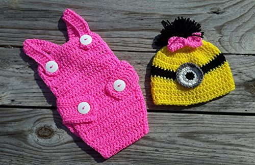 Girl Minion (Inspired) Baby Hat w/ Matching Diaper Cover and Suspenders