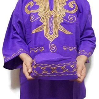 Decoraapparel African Brocade Shirt Mens Dashiki Shirts with Hat One Size (Purple)