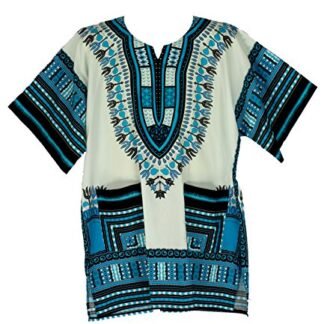Vipada Handmade's Traditional Dashiki Shirt for men and women White and Turquoise L