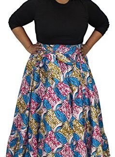 African Planet Women's Ankara Maxi Style Ruffled Hem wide flare Skirt (1693-B-FI391F)