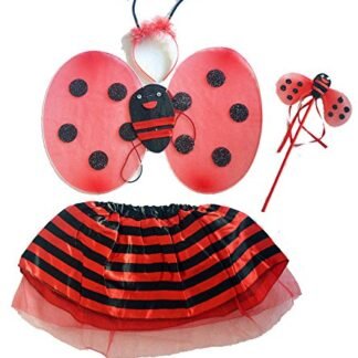 4PCS/Set Children's Girls Kids Halloween Pumpkin Bat Witch Butterfly wings skirt Magic wand &hair band Cosplay Costume (beetles)