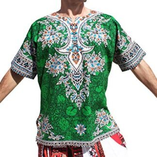 RaanPahMuang Indian Dashiki BouBou Shirt African Plain Front Short Sleeve Cotton, XX-Large, Dark Green