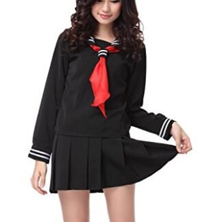 Womens 2pcs Sailor School Uniform Dress Lolita Sailor Suit Black XL GC13A