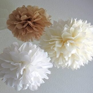 Sorive® 12PCS White Ivory Tan Tissue Paper Pom Poms Pompoms Flower Ball Wedding Birthday Anniversary Party Christmas Home Decoration SRI01859