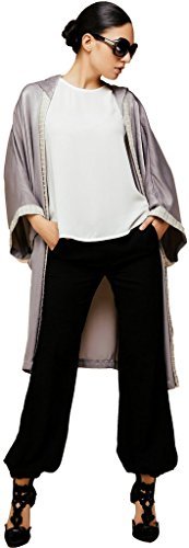 YI HENG MEI Women's Elegant Modest Muslim Islamic Silk Open Front Abaya Jilbab Coat with Hood,Sliver Gray - Image 4