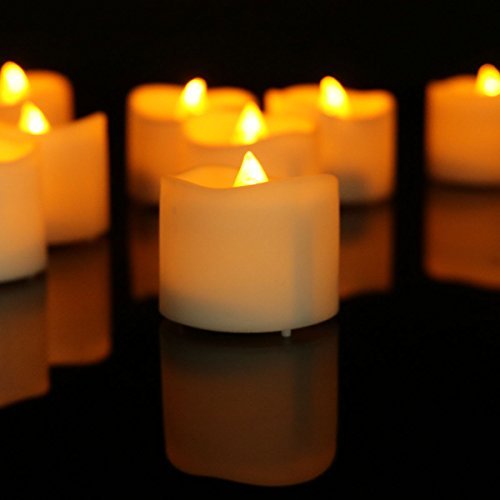 Micandle 12pcs Amber Yellow Flickering Flameless Candles with Timer – 6 Hours on and 18 Hours Off – Battery Operated Candles, Flashing LED Tea Lights for Wedding,party and Birthday Christmas Halloween