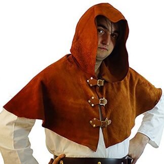 MEDIEVAL-Pagan-LARP-Steampunk-Hobbit-Cosplay-Game Of Thrones-Cowl RICH BROWN LEATHER HERO HOOD WITH BUCKLE DETAIL