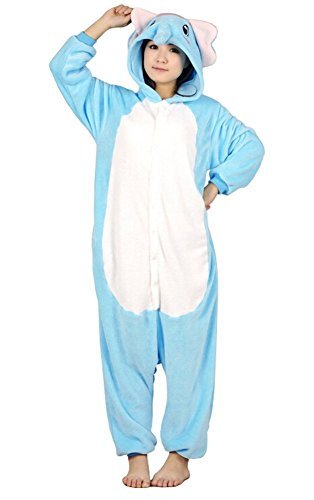 ABING Halloween Pajamas Homewear OnePiece Onesie Cosplay Costumes Kigurumi Animal Outfit Loungewear,Blue Elephant Adult XL -for Height 175-183CM