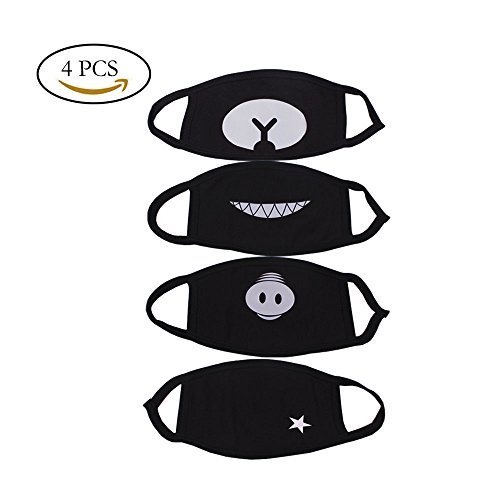 Teenitor Anti Dust Mask Cotton Mask, Cut EXO Bear Pig Teeth Star Pattern Anti Dust Face Mouth Mask For Kids Teens Men Women Black - 4pcs A Set