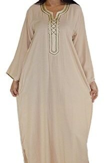 Moroccan Caftans Women Handmade with Embroidery Medium to X-large Breathable Beige