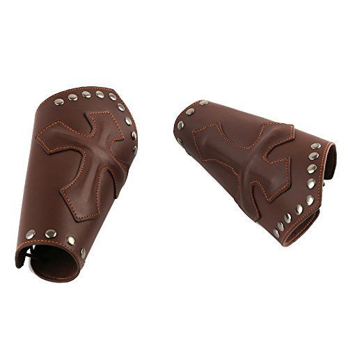 HZMAN Faux Leather Arm Guards – Medieval Cross Bracers – Brown – One Size