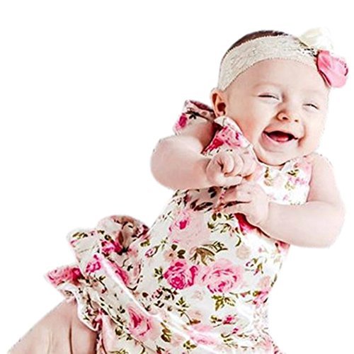 FEITONG Girls Boys Baby Kid Halter Flower Print Romper Backless Jumpsuit (Age:19-24M, Pink)