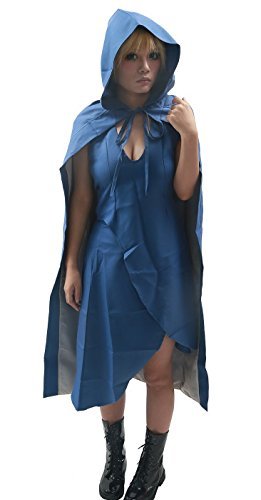 Halloween Women's Dany Cosplay Bright Blue Dress with Cloak Outfit L