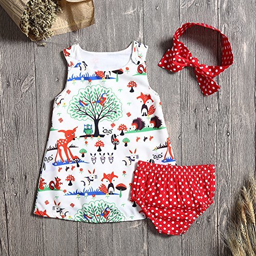 Toddler Baby Girl Summer Sundress Cute Cartoon Dress Dot Briefs and Headband Set - Image 3