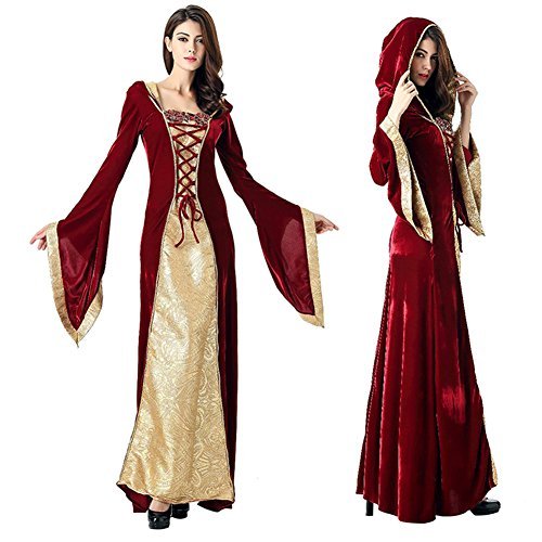 Binglinghua Burgundy Gown Game Thrones Renaissance Medieval Queen Fancy Dress Costume