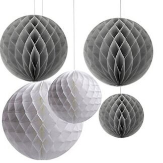 AllHeartDesires Pack of 6 Mixed Grey White Tissue Paper Honeycomb Ball Wedding Birthday Vintage Baby Shower Party Hanging Decoration