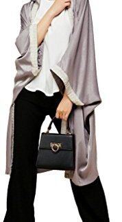 YI HENG MEI Women's Elegant Modest Muslim Islamic Silk Open Front Abaya Jilbab Coat with Hood,Sliver Gray