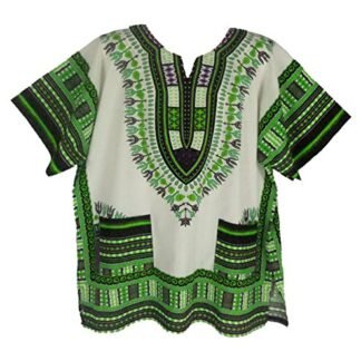Vipada Handmade's Traditional Dashiki Shirt for men and women White and Green L