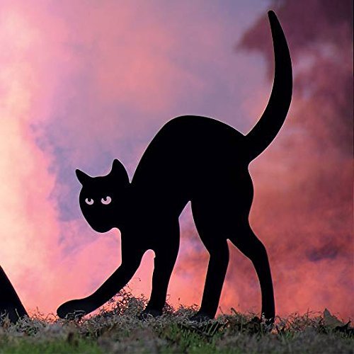 Iron Metal Large Black Cat Yard Art Display Outdoor Halloween Decoration Prop Yard Art Decor Waterproof, All Weather, Includes Stake or Stand Option