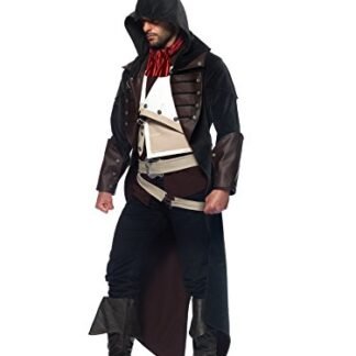 Leg Avenue Men's Assassin's Creed 7 Piece Arno Deluxe Costume Cosplay, Charcoal/Brown, Medium/Large