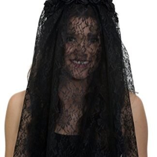 27759 Black Day Of Dead Headband Lace Veil Black Flowers dia de los Muertos
