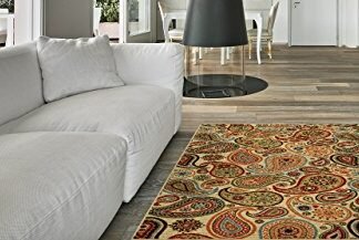 Anti-Bacterial Rubber Back AREA RUGS Non-Skid/Slip 3×5 Floor Rug | Ivory Paisley Floral Indoor/Outdoor Thin Low Profile Living Room Kitchen Hallways Home Decorative Traditional Rug