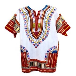 Dashiki Shirt African Top Clothing Kaftan White and Red L