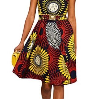 Dellytop Women’s African Print Floral Pull on Maxi Dress