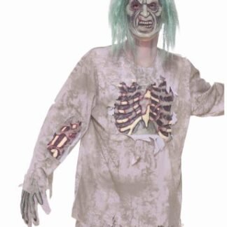 Forum Novelties Men's Zombie Shirt with Chest Wound Costume, White/Red, One Size