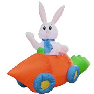 5 Foot Long Party Inflatable Bunny in Carrot Car – Yard Decoration